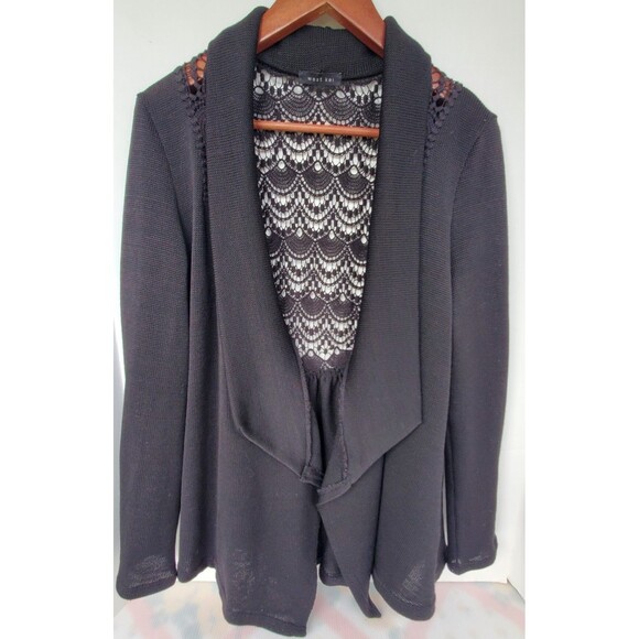 West Kei XL Waterfall Cardigan Black Cozy Sweater Soft Open Front Lace Back - Picture 1 of 7